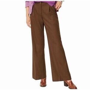 J.Jill Pleated Wide-Leg Brushed Twill Trouser Pants Chestnut Brown 4